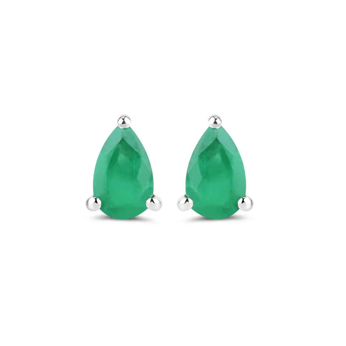 0.70 Ct Pear Green Zambian Emerald Prong 10K Stud Earrings by Fine Color Jewels