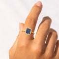 0.70 Ct Round Blue Sapphire Prong 22k Gold Vermeil Cushion Statement Ring by Fine Color Jewels