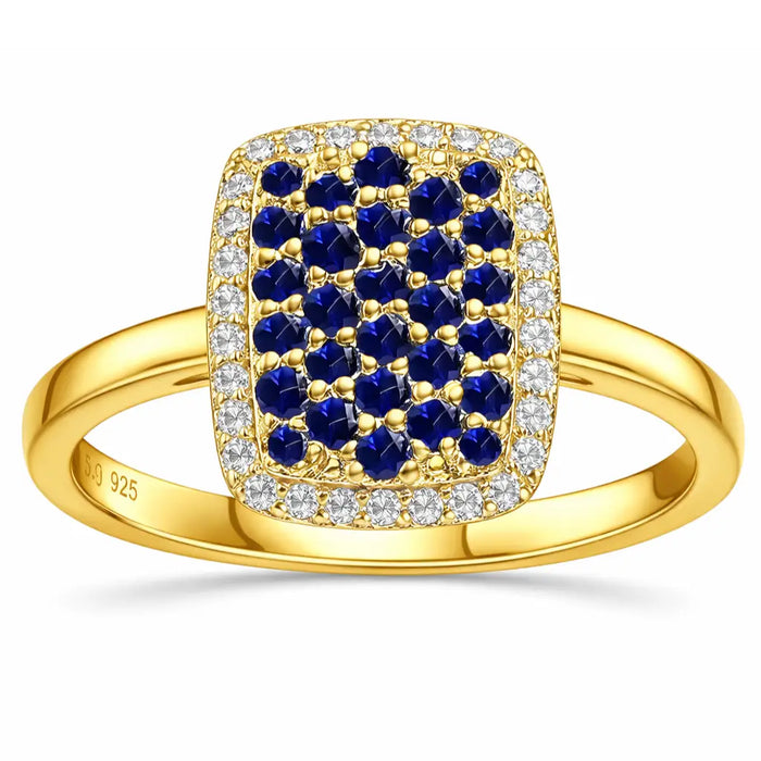 0.70 Ct Round Blue Sapphire Prong 22k Gold Vermeil Cushion Statement Ring by Fine Color Jewels