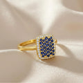 0.70 Ct Round Blue Sapphire Prong 22k Gold Vermeil Cushion Statement Ring by Fine Color Jewels