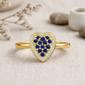 0.70 Ct Round Blue Sapphire Prong 22k Gold Vermeil Heart Halo Statement Ring by Fine Color Jewels