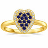 0.70 Ct Round Blue Sapphire Prong 22k Gold Vermeil Heart Halo Statement Ring