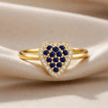 0.70 Ct Round Blue Sapphire Prong 22k Gold Vermeil Heart Halo Statement Ring by Fine Color Jewels