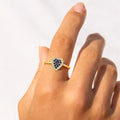0.70 Ct Round Blue Sapphire Prong 22k Gold Vermeil Heart Halo Statement Ring by Fine Color Jewels