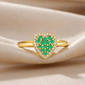 0.70 Ct Round Green Emerald and Moissanite Prong 22K Gold Vermeil Heart Halo Ring by Fine Color Jewels