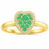 0.70 Ct Round Green Emerald and Moissanite Prong 22K Gold Vermeil Heart Halo Ring
