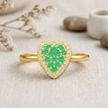 0.70 Ct Round Green Emerald and Moissanite Prong 22K Gold Vermeil Heart Halo Ring by Fine Color Jewels