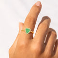 0.70 Ct Round Green Emerald and Moissanite Prong 22K Gold Vermeil Heart Halo Ring by Fine Color Jewels