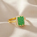 0.70 Ct Round Green Emerald Prong 22K Gold Vermeil Cushion Statement Ring by Fine Color Jewels