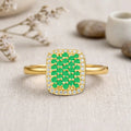 0.70 Ct Round Green Emerald Prong 22K Gold Vermeil Cushion Statement Ring by Fine Color Jewels