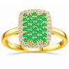0.70 Ct Round Green Emerald Prong 22K Gold Vermeil Cushion Statement Ring