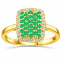 0.70 Ct Round Green Emerald Prong 22K Gold Vermeil Cushion Statement Ring by Fine Color Jewels