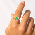 0.70 Ct Round Green Emerald Prong 22K Gold Vermeil Cushion Statement Ring by Fine Color Jewels