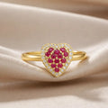 0.70 Ct Round Red Ruby 22k Gold Vermeil Fashion Cluster Halo Heart Pave Ring by Fine Color Jewels