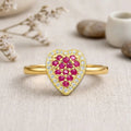 0.70 Ct Round Red Ruby 22k Gold Vermeil Fashion Cluster Halo Heart Pave Ring by Fine Color Jewels