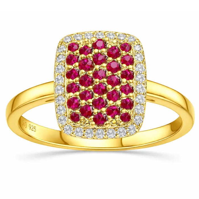 0.70 Ct Round Red Ruby 22k Gold Vermeil Statement Cluster Ring by Fine Color Jewels