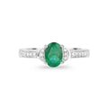 0.72 Ct Oval Green Zambian Emerald Diamond Prong 10k Gold Pave Bridge Ring by Fine Color Jewels