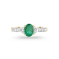 0.72 Ct Oval Green Zambian Emerald Diamond Prong 10k Gold Pave Bridge Ring by Fine Color Jewels