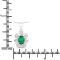 0.72 Ct Oval Green Zambian Emerald & Diamond Prong Silver Floral Pendant Necklace by Fine Color Jewels