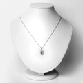 0.72 Ct Oval Green Zambian Emerald & Diamond Prong Silver Floral Pendant Necklace by Fine Color Jewels