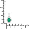 0.72 Ct Oval Green Zambian Emerald & Lab Diamond Prong Silver Halo Pendant Necklace by Fine Color Jewels