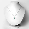 0.72 Ct Oval Green Zambian Emerald & Lab Diamond Prong Silver Halo Pendant Necklace by Fine Color Jewels