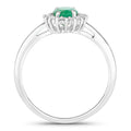 0.72 Ct Oval Green Zambian Emerald & Lab Grown Diamond Prong Silver Halo Engagement Ring by Fine Color Jewels