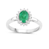 0.72 Ct Oval Green Zambian Emerald & Lab Grown Diamond Prong Silver Halo Engagement Ring