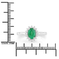 0.72 Ct Oval Green Zambian Emerald & Lab Grown Diamond Prong Silver Halo Engagement Ring by Fine Color Jewels