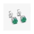 0.72 Ct Round Green Zambian Emerald Prong 10K Stud Earrings by Fine Color Jewels