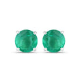 0.72 Ct Round Green Zambian Emerald Prong 10K Stud Earrings by Fine Color Jewels