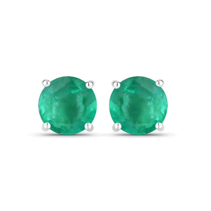 0.72 Ct Round Green Zambian Emerald Prong 10K Stud Earrings by Fine Color Jewels