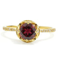 0.72 Ct Round Red Garnet and White Topaz Prong Silver Pave Ring by Fine Color Jewels