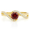 0.72 Round Red Garnet and White Topaz Prong Silver Bypass Ring