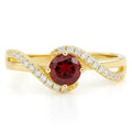 0.72 Round Red Garnet and White Topaz Prong Silver Bypass Ring by Fine Color Jewels
