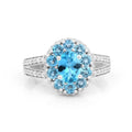 0.72CT Oval Natural Paraiba Apatite Prong Sterling Silver Cluster Halo Ring by Fine Color Jewels