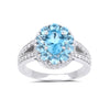 0.72CT Oval Natural Paraiba Apatite Prong Sterling Silver Cluster Halo Ring