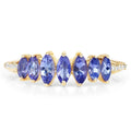 0.74 Ct Marquise Violet Tanzanite Diamond Prong 14K Yellow Gold Pave Statement Ring by Fine Color Jewels