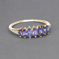 0.74 Ct Marquise Violet Tanzanite Diamond Prong 14K Yellow Gold Pave Statement Ring by Fine Color Jewels