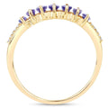 0.74 Ct Marquise Violet Tanzanite Diamond Prong 14K Yellow Gold Pave Statement Ring by Fine Color Jewels