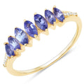 0.74 Ct Marquise Violet Tanzanite Diamond Prong 14K Yellow Gold Pave Statement Ring by Fine Color Jewels