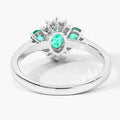 0.74 Ct Oval Green Zambian Emerald & Lab Diamond Prong Silver Three Stone Cocktail Ring by Fine Color Jewels