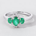 0.74 Ct Oval Green Zambian Emerald & Lab Diamond Prong Silver Three Stone Cocktail Ring by Fine Color Jewels