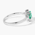 0.74 Ct Oval Green Zambian Emerald & Lab Diamond Prong Silver Three Stone Cocktail Ring by Fine Color Jewels