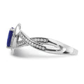 0.74 Ct Pear Blue Created Sapphire & Diamond Prong 14K White Gold Twisted Halo Ring by Fine Color Jewels