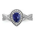 0.74 Ct Pear Blue Created Sapphire & Diamond Prong 14K White Gold Twisted Halo Ring by Fine Color Jewels