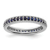 0.74 Ct Round Blue Created Sapphire Rhodium-Plated Silver Stackable Eternity Band Ring