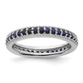 0.74 Ct Round Blue Created Sapphire Rhodium-Plated Silver Stackable Eternity Band Ring by Fine Color Jewels