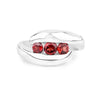 0.74 Ct Round Red Garnet Channel Silver Three stone Bypass Ring