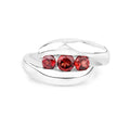 0.74 Ct Round Red Garnet Channel Silver Three stone Bypass Ring by Fine Color Jewels